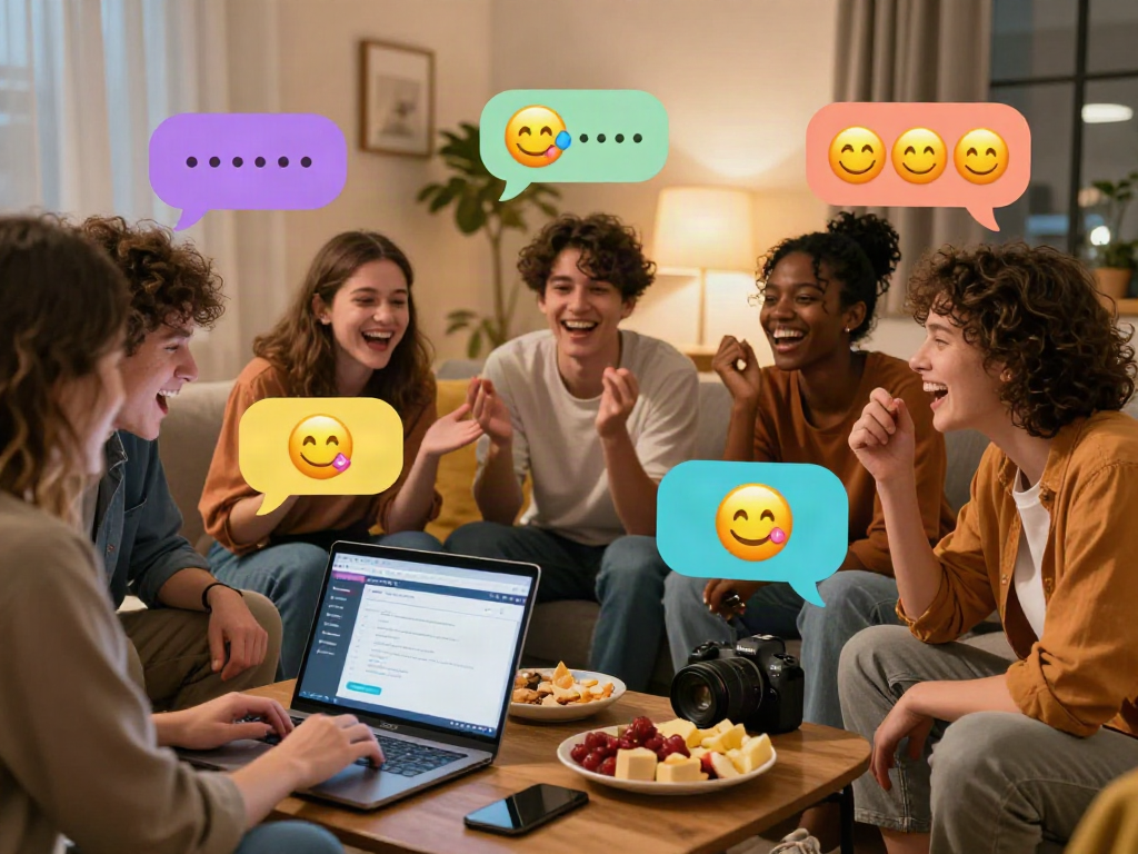 Engaging spicy chat interaction among friends in a cozy living room setting.