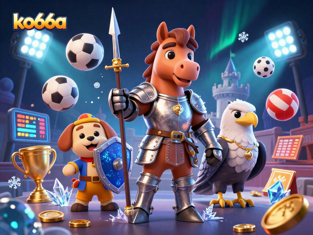 Engage with ko66a's vibrant casino scene featuring knights, sports elements, and dynamic gaming action.