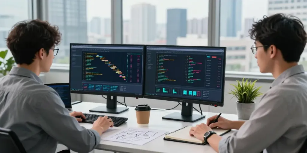 Analyst engaged in cryptocurrency transaction tracing analysis in a modern office.