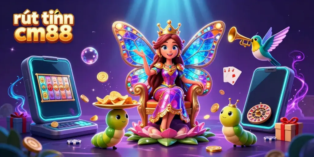 Join the fun and learn to rút tiền cm88 with the vibrant butterfly queen and gaming treasures.