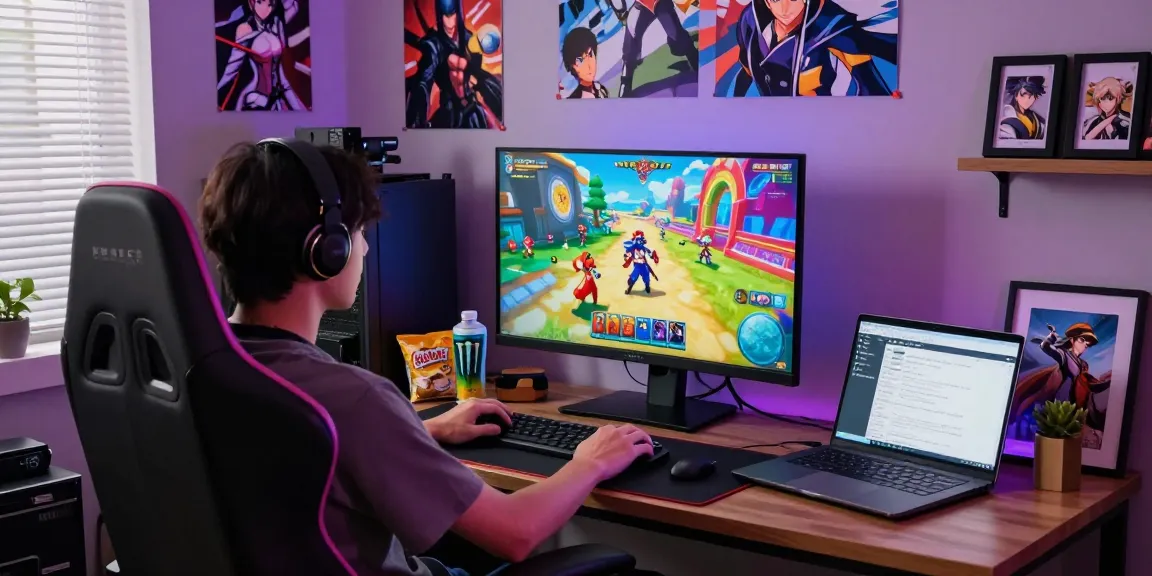 Play an exciting ero game in a cozy gaming space with colorful visuals and snacks.