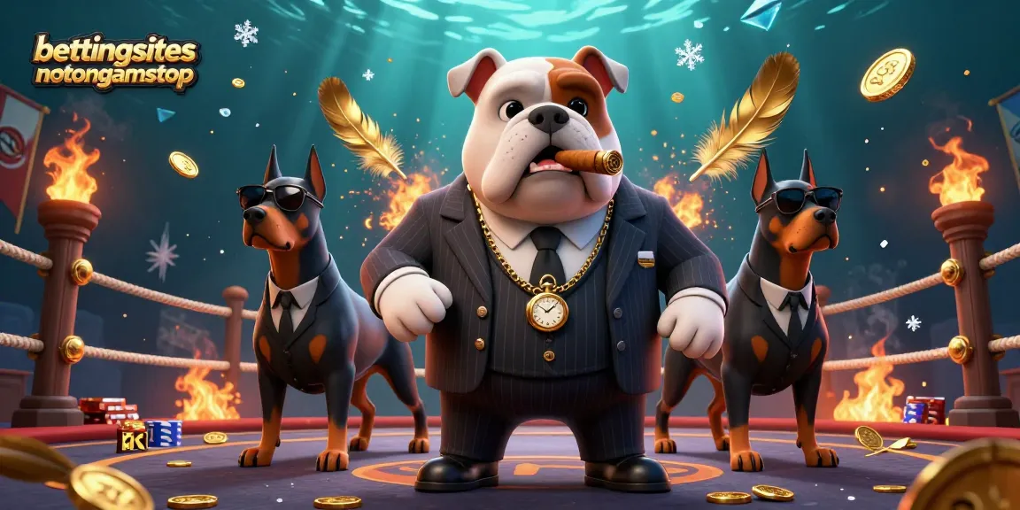 Experience thrilling action at bettingsitesnotongamstop with a mafia boss and his Doberman guards amidst gold and gambling excitement.