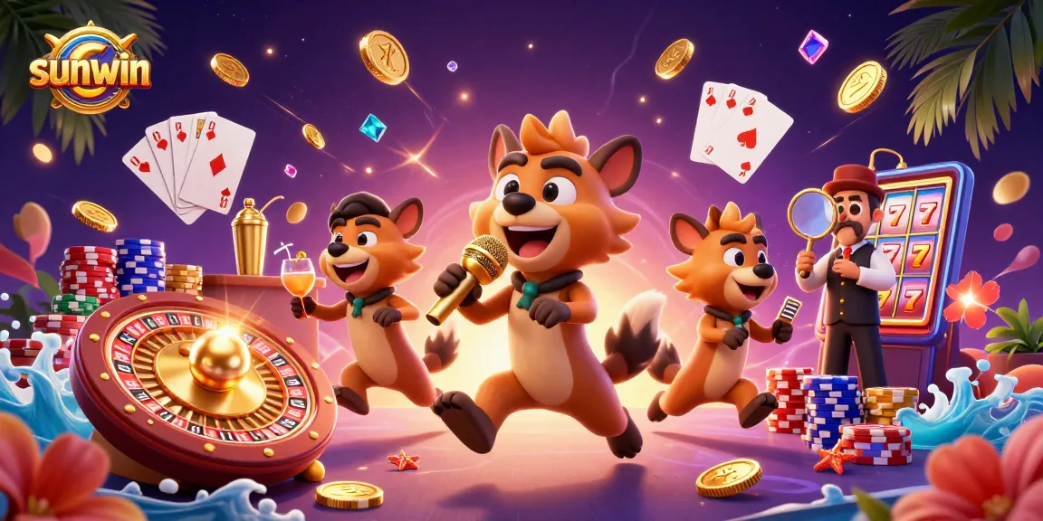 Experience the thrill at sunwin with vibrant hyenas performing in a dynamic casino scene, featuring casino elements.