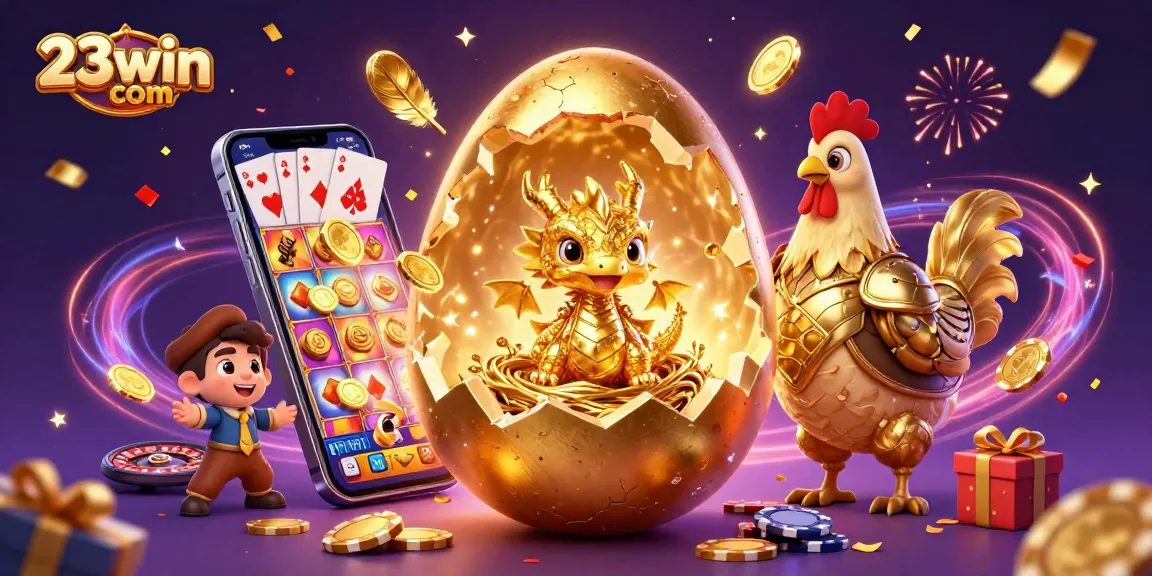 Play exciting games at 23win com featuring a magical golden dragon and dynamic casino elements.