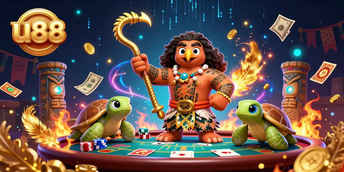 Engage with u88 poker action featuring vibrant characters, illuminated casino elements, and rich details.