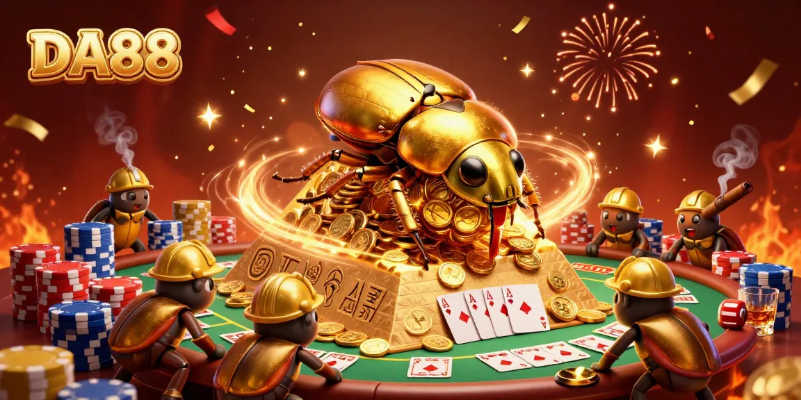 Experience the thrill of DA88 with golden beetles and casino elements illustrating a vibrant gameplay scene.