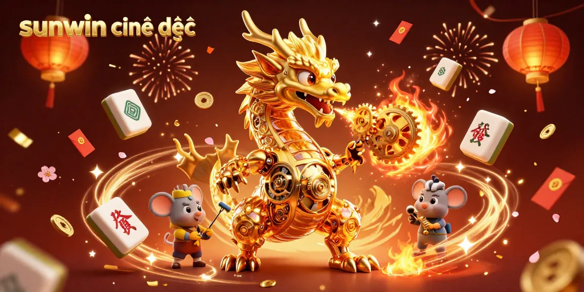 Experience the excitement of sunwin chính thức with a golden dragon and vibrant visuals of casino elements.